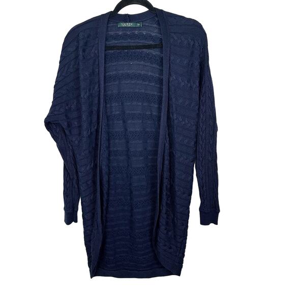 Lauren Ralph Lauren Cardigan Cable Knit Open Curved Hem Long Line Cardigan Med - Picture 1 of 10